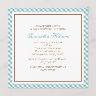 Invitación Guinga azul clara adorable Baby Shower