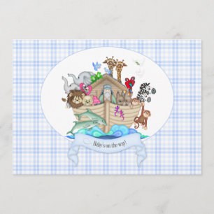 Invitación Guinga del azul de los animales de la arca de Noah