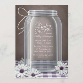 Invitación Guinga púrpura Baby Shower del tarro de albañil