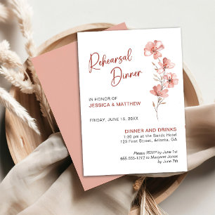 Invitación Guiño Coral Acuarela Floral Ensayo Cena