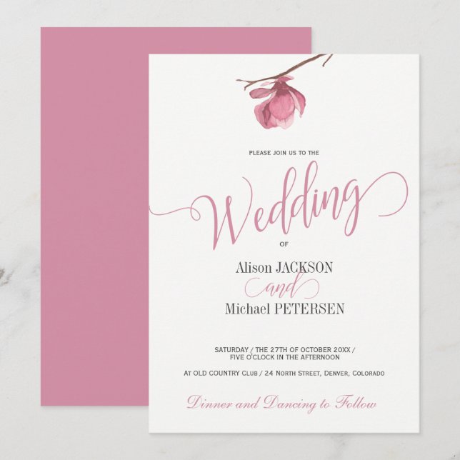 Invitación Guiño floral rosa y blanco boda moderno (Anverso / Reverso)