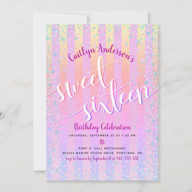 Invitación Guiño rosado Ombre dulce dieciséis cumpleaños guió (Anverso)