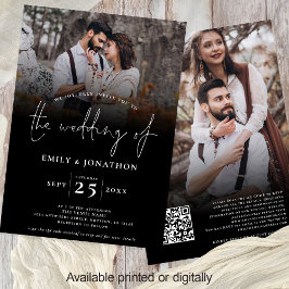 Invitación Guión 2 Fotos Superponer el Boda de código QR Negr