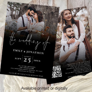 Invitación Guión 2 Fotos Superponer el Boda de código QR Negr
