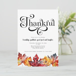 Invitación Guión agradecido hojas acuarela coloridas blancas
