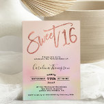 Invitación Guión arcoiris oscuro de la Perla, azul Sweet 16 f<br><div class="desc">Moderna, moda y elegante arcoiris perla holográfica oscura dulce de 16 años, invitación a la fiesta de Relieve metalizado con una tipografía moderna de 16 años con un gradiente color arcoiris pastel sobre un fondo rosa pastel editable. Añade tu foto al fondo o deja un fondo rosado. Perfecto para el...</div>