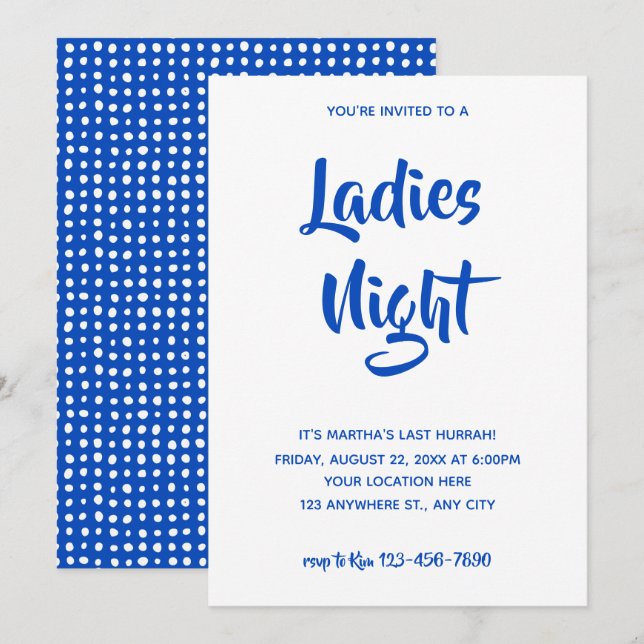 Invitación Guión azul casual| Ducha nupcial nocturna para dam (Anverso / Reverso)