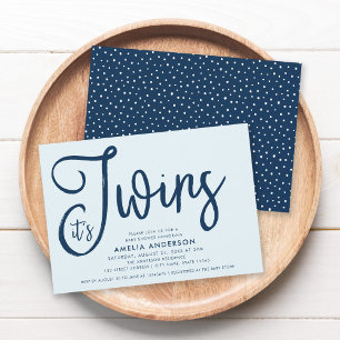 Invitación Guión azul de moda: Baby Shower de los gemelos