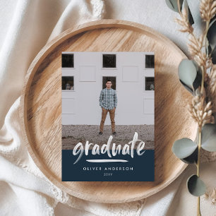 Invitación Guión azul marino moderno 3 foto graduación elegan