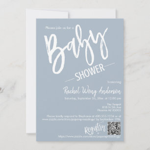 Invitación Guión azul oscuro Baby Shower QR Code Photo