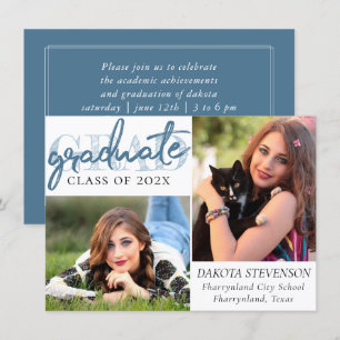 Invitación Guión azul para graduación   Pincel Guay 2 Photo K