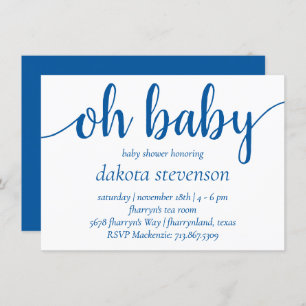 Invitación Guión azul simple   Cerulean Oh Baby Shower