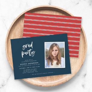 Invitación Guión Azul y Rojo Fiesta de Graduación con Foto