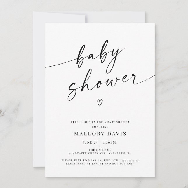 Invitación Guión Baby Shower moderno minimalista (Anverso)