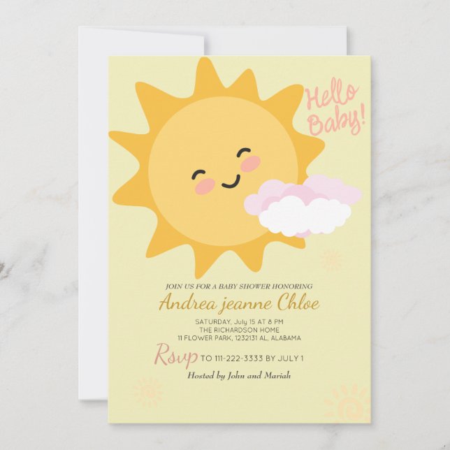 Invitación Guión Baby Shower Sunshine Simple Moderno elegante (Anverso)