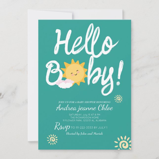 Invitación Guión Baby Shower Sunshine Simple Moderno elegante (Anverso)