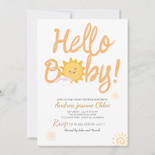 Invitación Guión Baby Shower Sunshine Simple Moderno elegante (Anverso)