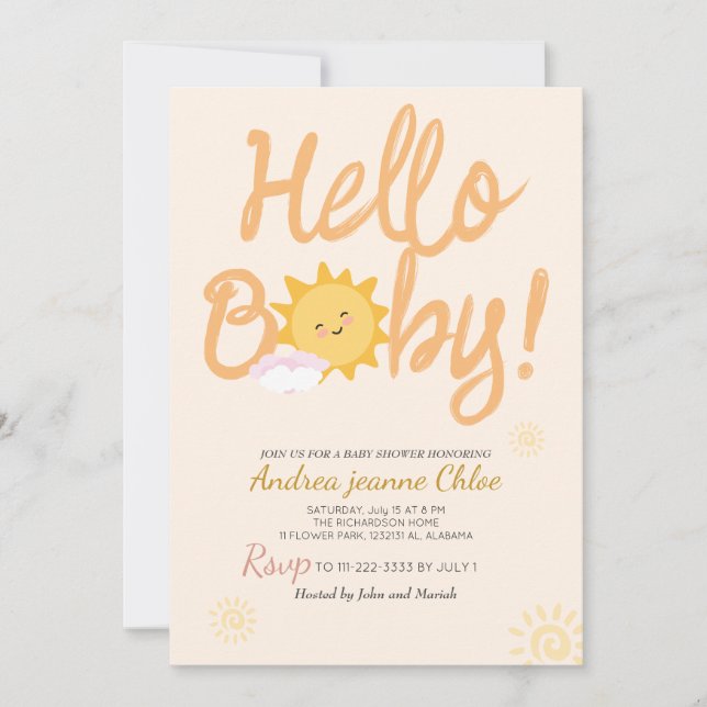 Invitación Guión Baby Shower Sunshine Simple Moderno elegante (Anverso)