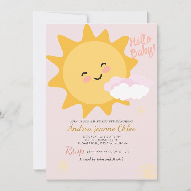 Invitación Guión Baby Shower Sunshine Simple Moderno elegante (Anverso)