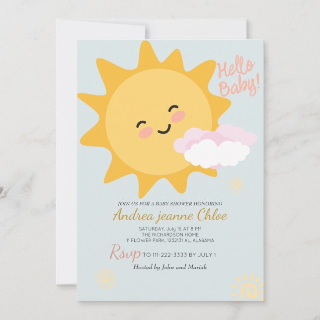 Invitación Guión Baby Shower Sunshine Simple Moderno elegante (Anverso)