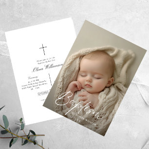Invitación Guión: Bautismo de foto neutral de género blanco y