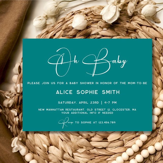 Invitación Guión bebé bebé bebé verde azulado moderno (Subido por el creador)