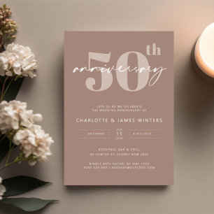 Invitación Guión beige minimalista 50 aniversario del boda