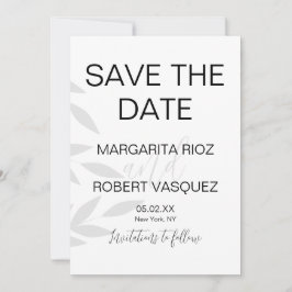 Invitación Guión blanco gris de rama moderna salva las fechas