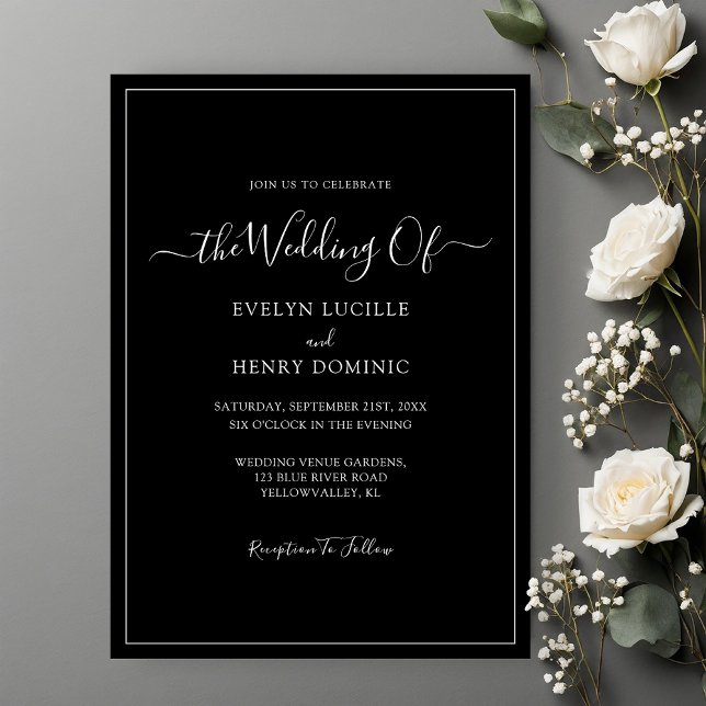 Invitación Guión blanco incansable sobre Boda Minimalista neg (Subido por el creador)