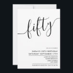 Invitación Guión blanco Minimalista moderno 50 cumpleaños<br><div class="desc">Elegante guión moderno blanco 50 cumpleaños Invitación. Minimalista diseño de plantilla de invitación de 50 años con caligrafía con letra manuscrita manuscrita escrita a mano.</div>