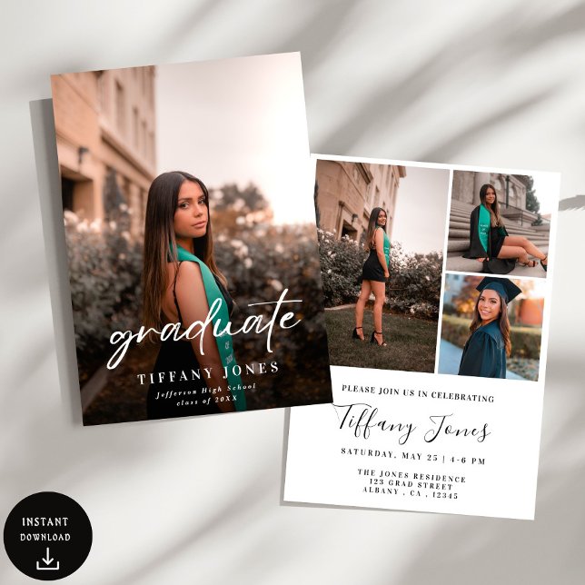 Invitación Guión blanco moderno para graduados 4 fotos Gradua (Subido por el creador)