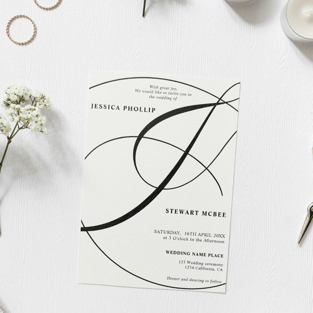 Invitación Guión blanco negro todo en un boda de caligrafía (Subido por el creador)