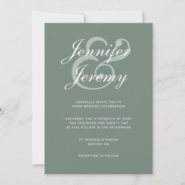 Invitación Guión Blanco Verde Masaje Moderno Todo En Un Boda (Anverso)