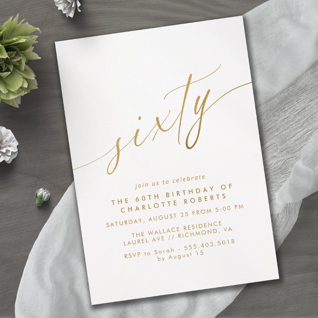Invitación Guión blanco y dorado | Sencillo y elegante cumple (Subido por el creador)