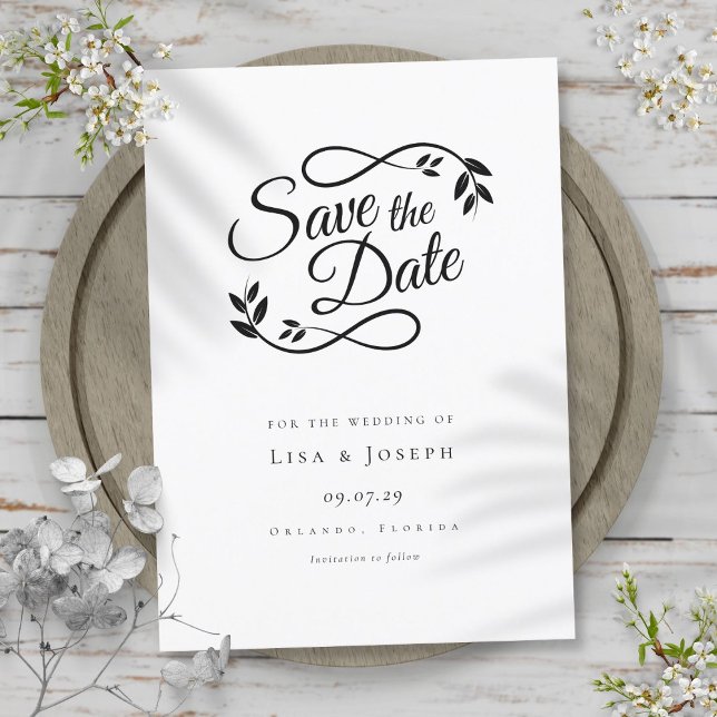 Invitación Guión blanco y negro Guardar el Boda de fechas (Subido por el creador)