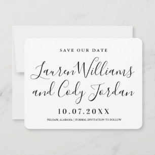 Invitación Guión blanco y negro moderno Guardar la fecha