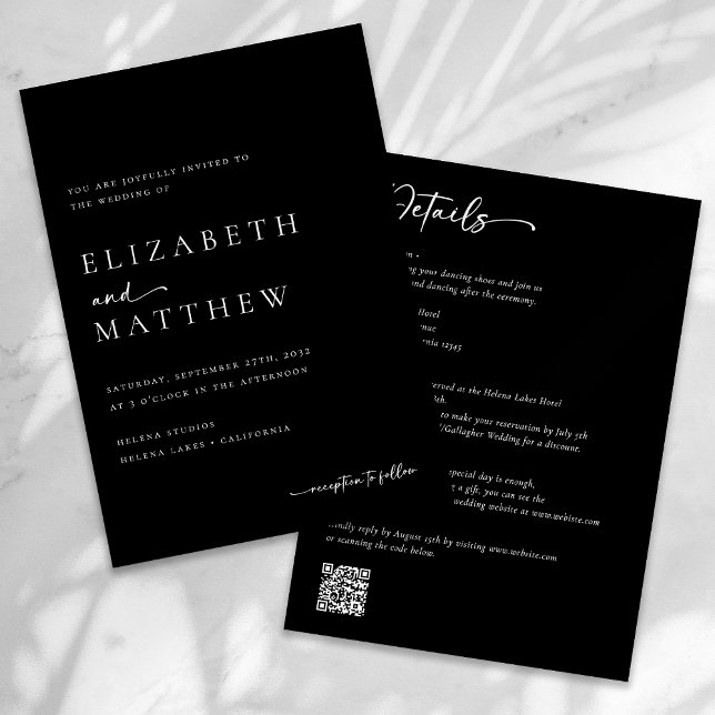 Invitación Guión blanco y negro moderno todo en un Boda (Subido por el creador)