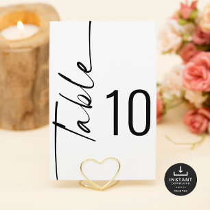 Invitación Guión Boda blanco negro número de tabla imprimible