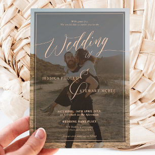 Invitación Guión boda de coral negro moderno 2 fotos