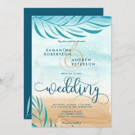 Invitación Guión boda de moda de la playa de palma tropical