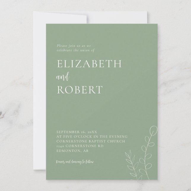 Invitación Guión Boda de salvia floral Elegante Minimal Simpl (Anverso)