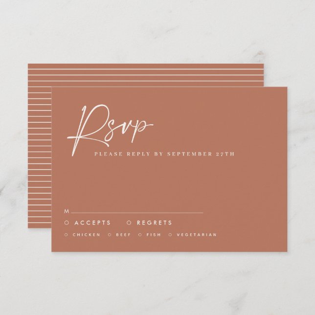 Invitación guión boda escritura moderna terracotta rsvp (Anverso / Reverso)