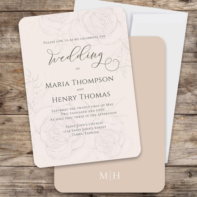 Invitación Guión Boda floral de Rubor elegante (Elegant floral calligraphy wedding invitation )