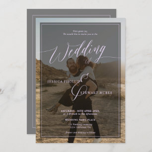 Invitación Guión boda moderno de lavanda periwinkle 2 fotos