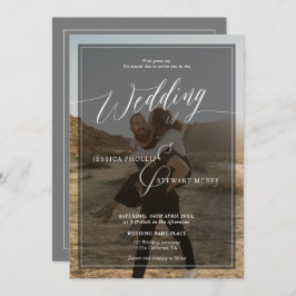 Invitación Guión boda moderno en blanco y negro 2 fotos