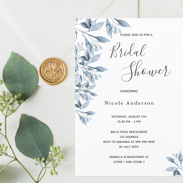 Invitación Guión botánico azul Bridal Shower (Subido por el creador)