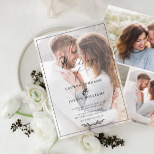 Invitación Guión botánico blanco negro moderno Vellum 4 Foto