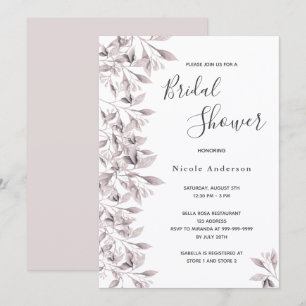 Invitación Guión botánico blanco rosa polvoriento Ducha