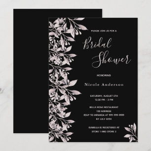 Invitación Guión botánico rosa polvoriento negro Ducha de nov