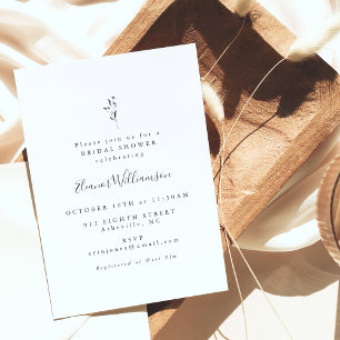Invitación Guión botánico simple ducha de novia blanca negra